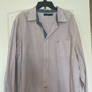 Blue and orange button down shirt